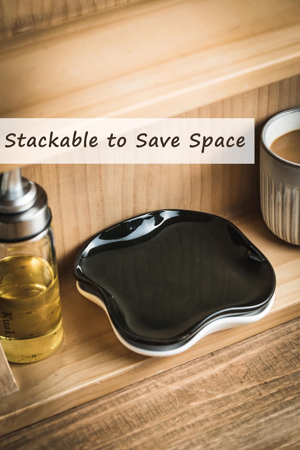 Spoon Holder, Porcelain Spoon Rest with Deep Drip Tray for Kitchen Counter, for Multiple Utensils, Heat-Resistant, Cute Spoon Rest for Spoons, Ladles, Tongs and etc, Black, Ruffled Edge,5.12"