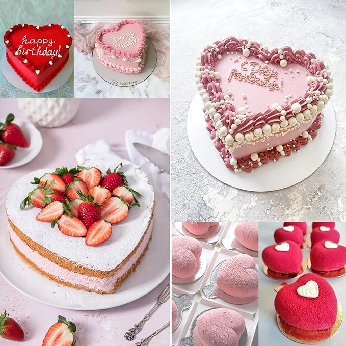 Aluminum Heart Shaped Cake Pans, 2pcs Nonstick Baking Pan with Removable Bottom 8 Inch 10 Inch Cake Mold for Valentine's Day Wedding Birthday Anniversary