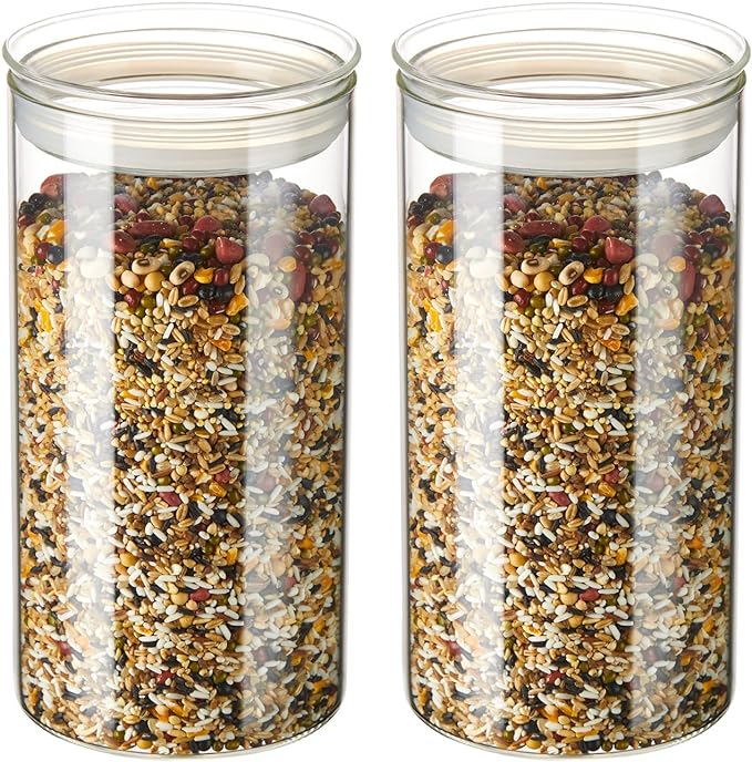 ZENS 74 fl.oz Glass Storage Containers with Airtight Lids, 2 Set 4.7in Wide Mouth Clear Food Storage Jars for Kithen Pantry Baking Flour, Clear Glass Canisters Sets for Pasta, Coffee Beans, Rice