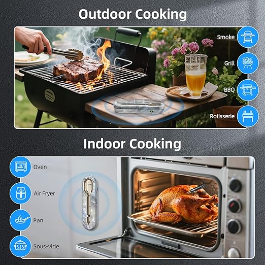 Aurasky Wireless Meat Thermometer with Unique Stone Texture, Smart Bluetooth APP Control, 500 Ft Remote Range, Dual Alarm, Waterproof Cooking Meat Thermometer for Grilling, Smoking, Family BBQ, Oven