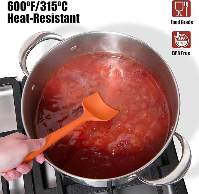 Heat Resistant Silicone Spoon Spatulas, Doosu 600°F High Temp Flexible Cooking Spoons Kitchen Spoonula Scratch-Proof for Mixing Stirring Scraping Serving Non-Stick Cookware (Set of 3, Multi-5)