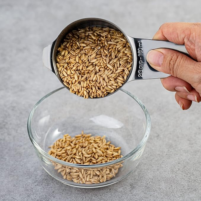 Set of 7 Heavy Duty Measuring Cups, 18/8 Stainless Steel with Ring Connector, Dark Grey