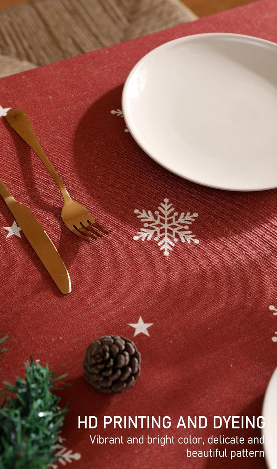 Christmas Tablecloth for Rectangular Tables,Linen Table Cloth with Red Background and White Snowflakes Pattern,Heavy Durable Table Cover for Dining Kitchen Party Christmas,63"*102"
