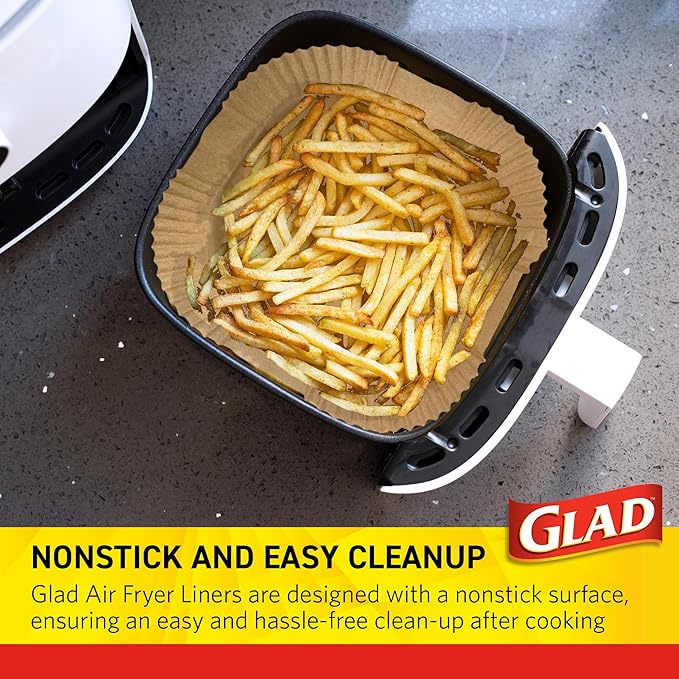 Glad Air Fryer Liners Rounded Square Shape with Walls, Nonstick and Heat Resistant, Food Grade Material, Suitable for Square and Round Air Fryers, Air Fryer Accessories, 7.9" - 100 Count