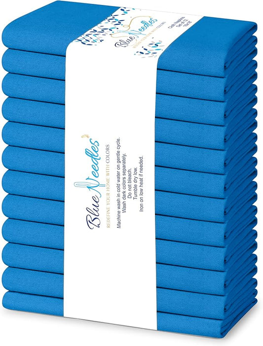 Blue Needles Solid Cloth Napkins Set of 12 Royal Blue 100% Cotton Dinner Napkins 18x18 inches - Soft, Reusable, Absorbent & Washable Fall Thanksgiving Linen, Ideal for Events, Parties & Everyday Use