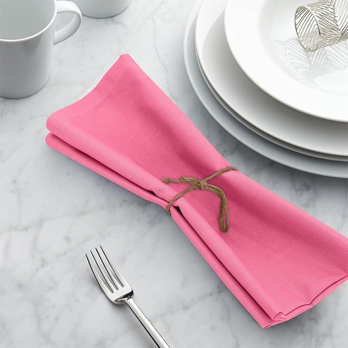 Ruvanti Cloth Napkins Set of 12, 18x18 Inches, 100% Cotton, Washable, Soft & Absorbent, Perfect for Wedding, Christmas, ‎Thanksgiving Dinners - Pink