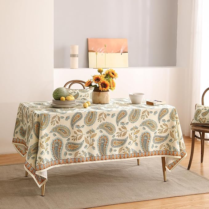 patdrea Designer French Vintage Table Cloth,Italian Floral Tablecloth for Rectangle Tables,Country Summer Linen Tablecloth,Wrinkle Free Table Cover for Kitchen Dining,Christmas,63" x 87"