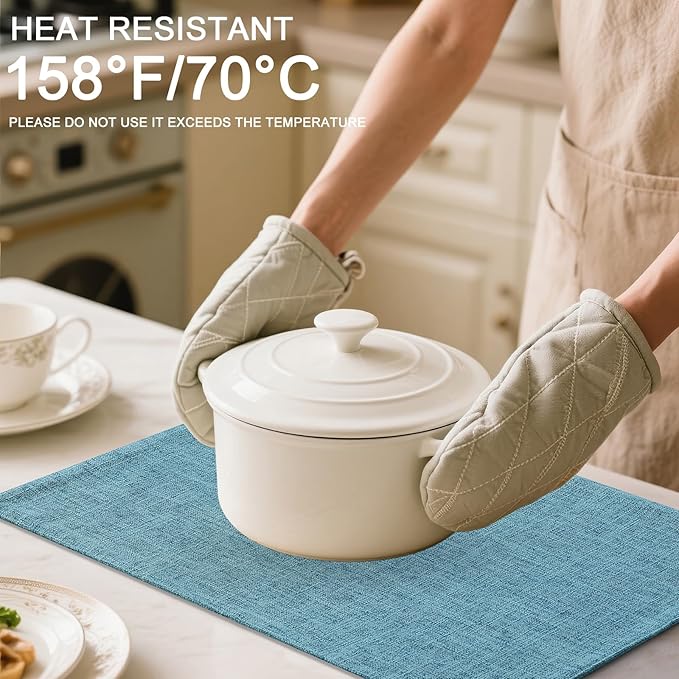 Homaxy Cloths Placemats for Dining Table Set of 6, Heat Resistant Washable Cotton Linen Blend Table Mats, Easy to Clean Place Mats for Indoor Outdoor Party Kitchen Decoration, 13" x 19", Aqua