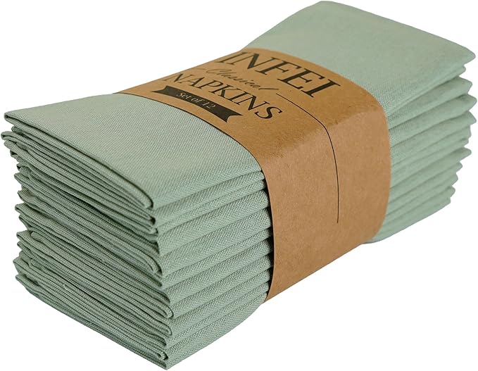 Solid Color Linen Blended Thin Dinner Cloth Napkins - Set of 12 (40 x 40 cm) - for Easter Parties Events & Home Use (Lime Cream)