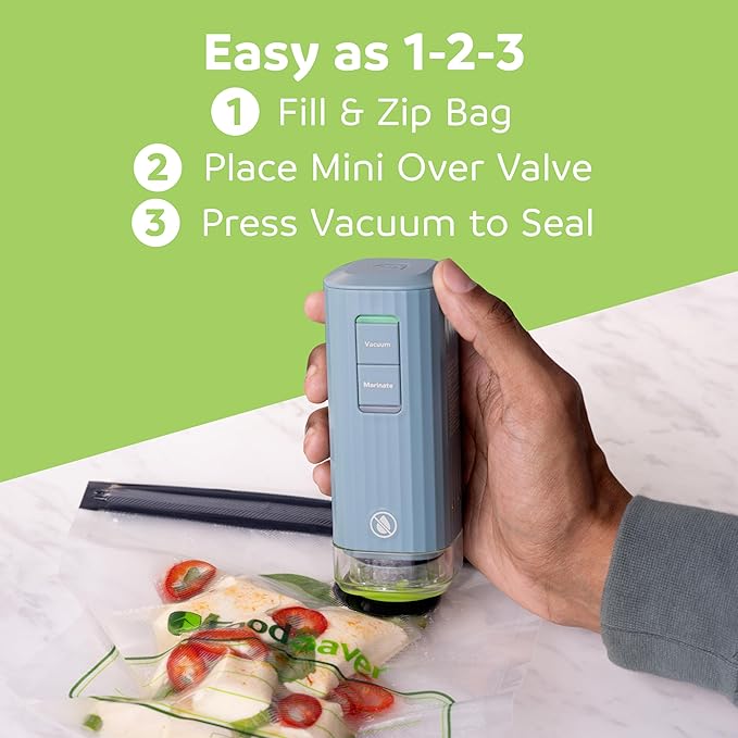 FoodSaver Mini Handheld Vacuum Sealer, Cordless, Vacuum Sealer with Charging Dock, Blue