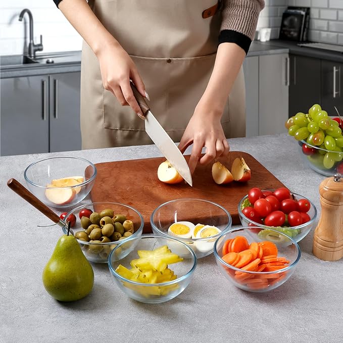 NUTRIUPS 5 Inch Mini Glass Bowls Set of 6, Tempered Glass Snack Bowls for Kitchen Microwave and Oven Safe