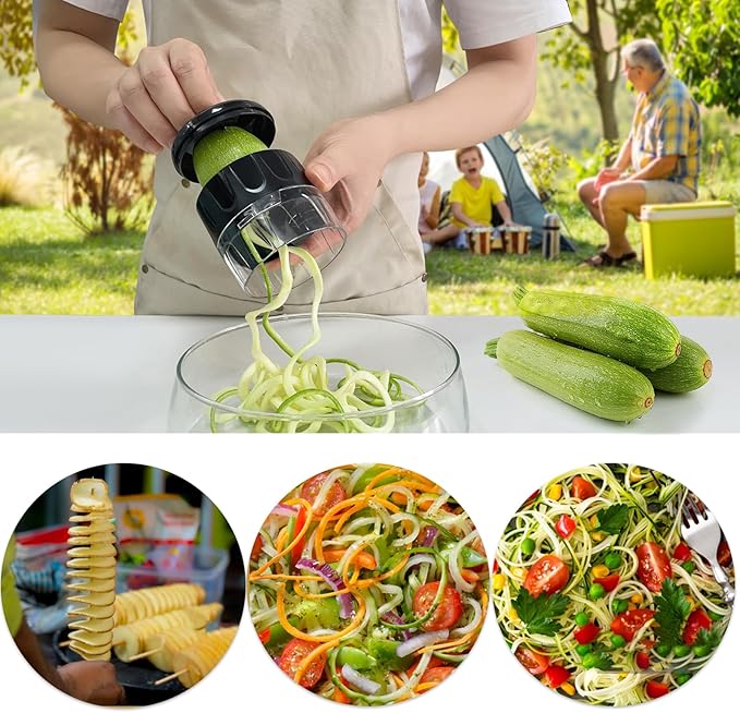 Handheld Spiralizer, 3-in-1 Zucchini Spiralizer Noodle Maker, Spiralizers for Veggie Noodles, Perfect for Zucchini, Carrots, & More, Portable Kitchen Tool (Black)