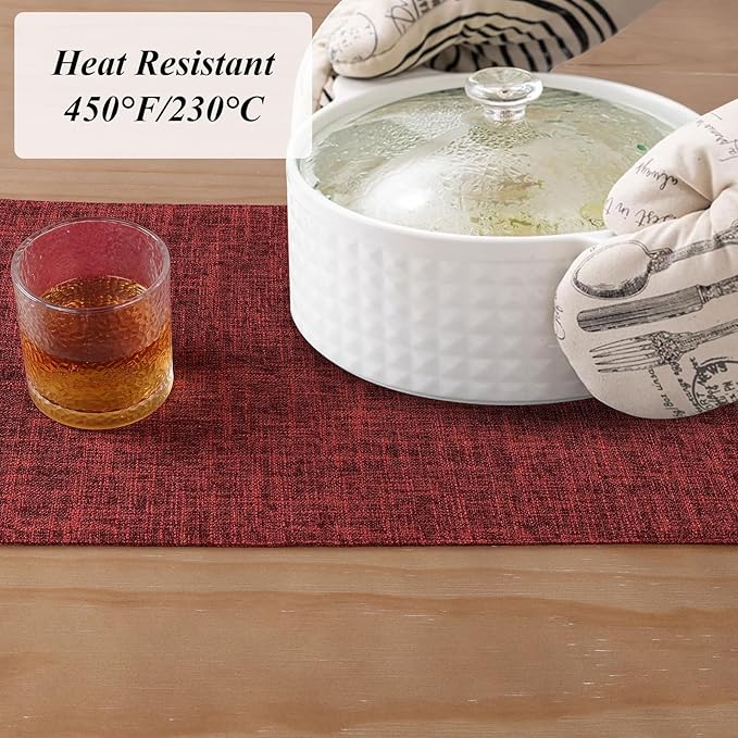 SHACOS Double Layer Cloth Placemats Set of 4 Washable Heat Resistant Place Mats Non Slip Rustic Placemats Reversible Table Mats Kitchen Dining Table Decor (4, Red)