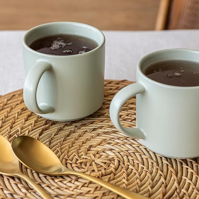 over&back Stackable Stoneware Coffee Mugs - 4-Piece Mug Set - Enjoy the Perfect Cup of Coffee, Tea, Latte, and More - Semi-Matte Sage- 14oz