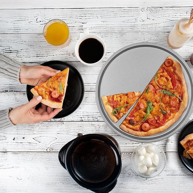 DecorRack 13 Inch Alloy Steel Pizza Pan, Non-Stick Coating, Serving Tray, Round Baking Tray for Oven Use (2 Pack)