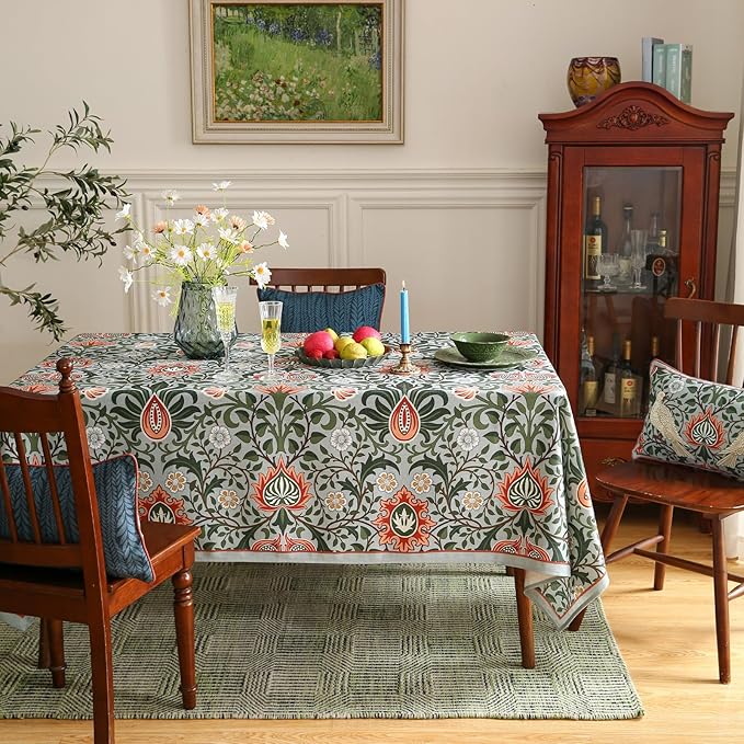 French Tablecloth for Rectangle Tables,Linen Table Cloth with Colorful Flowers Pattern,Heavy Durable Table Cover for Dining Thanksgiving Kitchen Decor Party Banquet Christmas,55"*87"