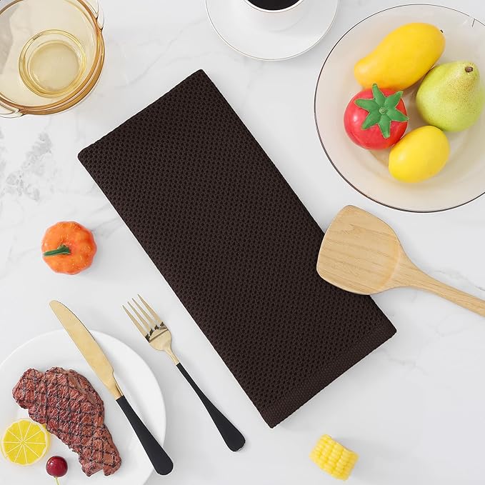 Homaxy 100% Cotton Waffle Weave Kitchen Dish Towels, Ultra Soft Absorbent Quick Drying Cleaning Towel, 13 x 28 Inches, 12-Pack, Dark Brown