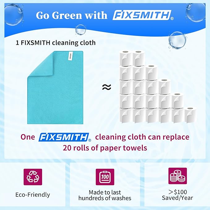 FIXSMITH Microfiber Cleaning Cloth - Pack of 12, Multi-Functional Towels, Size: 12 x 16 in, Highly Absorbent Rags, Lint-Free, Streak-Free for Car, Kitchen, Home, Office