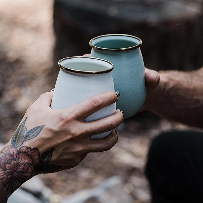Barebones Enamel Tumblers Set of 2 - Vintage-inspired Design - Durable and Suitable for Outdoor Picnics or Camping (16 Oz, Mint)