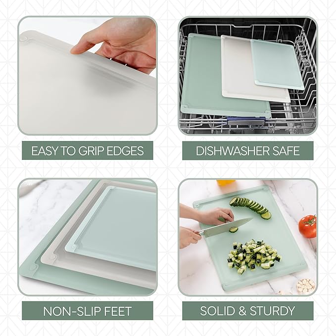 COOK WITH COLOR Extra Large Cutting Board Set, Jumbo-Sized Boards with Rubber Border for Enhanced Cooking Experience, 3-Piece, Mint