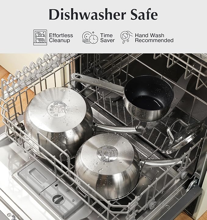 KOCH SYSTEME CS Stainless Steel Saucepan Set, 1QT & 2QT & 3QT Stainless Steel Sauce Pan with Nonstick Coating, Induticon Sauce Pan Sets with Lids, Easy to Clean, Oven Safe