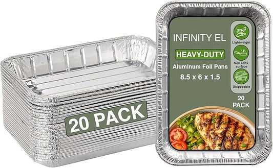 INFINITY EL Disposable Aluminum Foil Pans 20 Pack | Mini Shallow 8.5"x 6"x1.5" Broiler Pans, Heavy Duty Foil Pan | Aluminum Baking Pans for Roasting Turkey, Lasagna, Thanksgiving, Christmas, Party