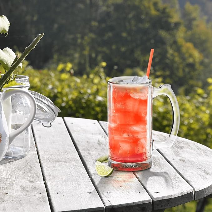 12 Libbey Beer Mugs Set, 12 oz. - Groomsmen Glassware - Red