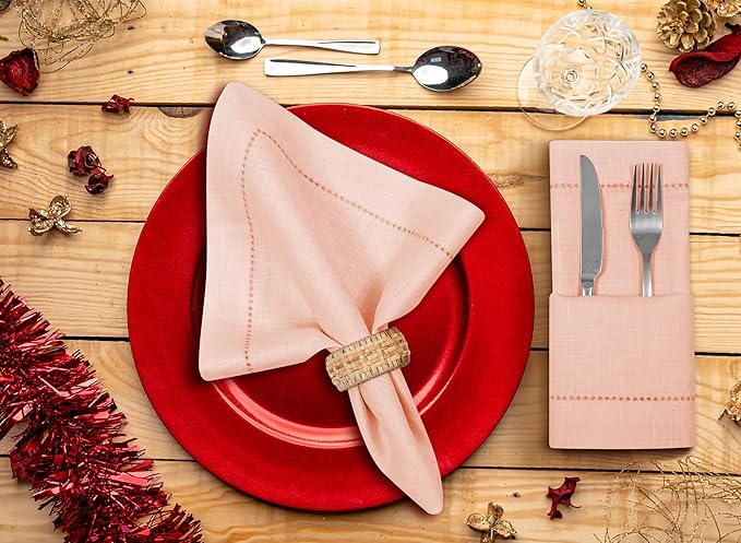 Bedding Craft Linen Napkins Set of 4 Rose Water -100% Linen Size 18"x18" with Retail Gifting Package,Wedding, Dinner Napkins, Fabric, Machine Washable Dinner Hemstitched