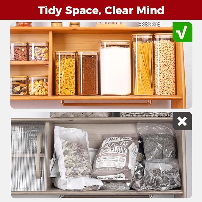 Glass Flour and Sugar Containers, Square Glass Containers with Bamboo Lids, Gallon Jars with Bamboo Lids for Cookies, Coffee Beans （2 pack 1.6/4.6 qt）