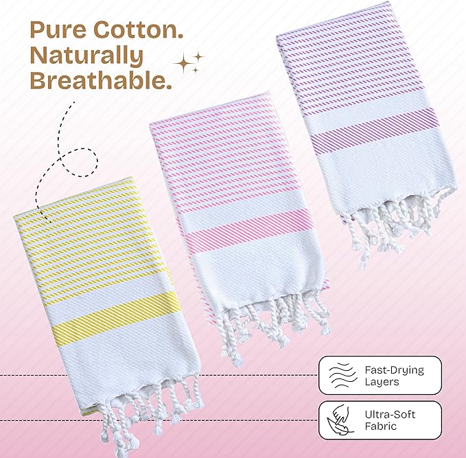 Multi Color Kitchen Towels 16x26 Inch, 3 Pack, 100% Cotton, Ultra Absorbent, Fast Dry, Machine Washable, Drying Dishes, Cleaning, Everyday Use - Lemon Yellow, Pink, Lavender