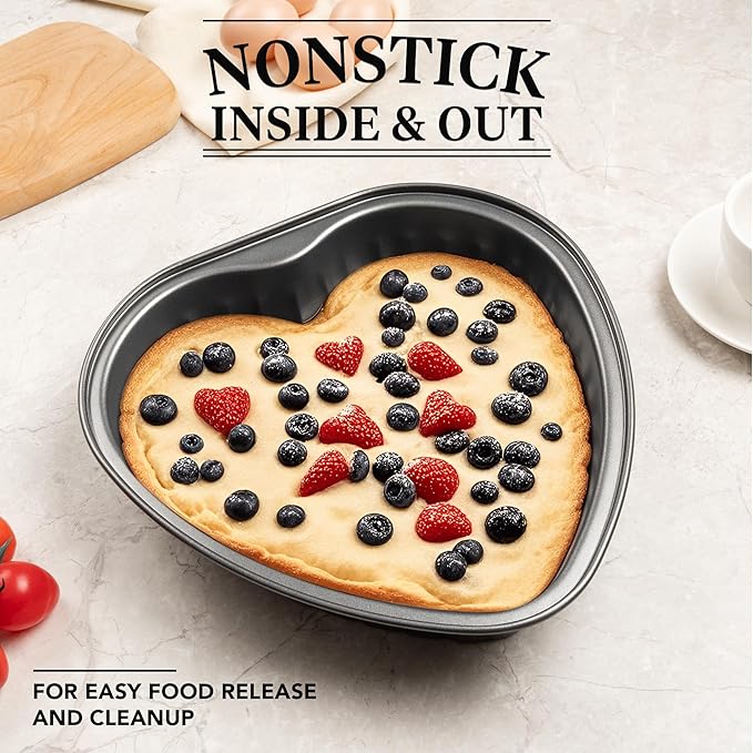 Tiawudi Heart Shaped Cake Pans, Large Heart Cake Pan, Nonstick Baking Molds, 9.5 Inch Cake Tins for Wedding, Birthday, Party & Family, Set of 2