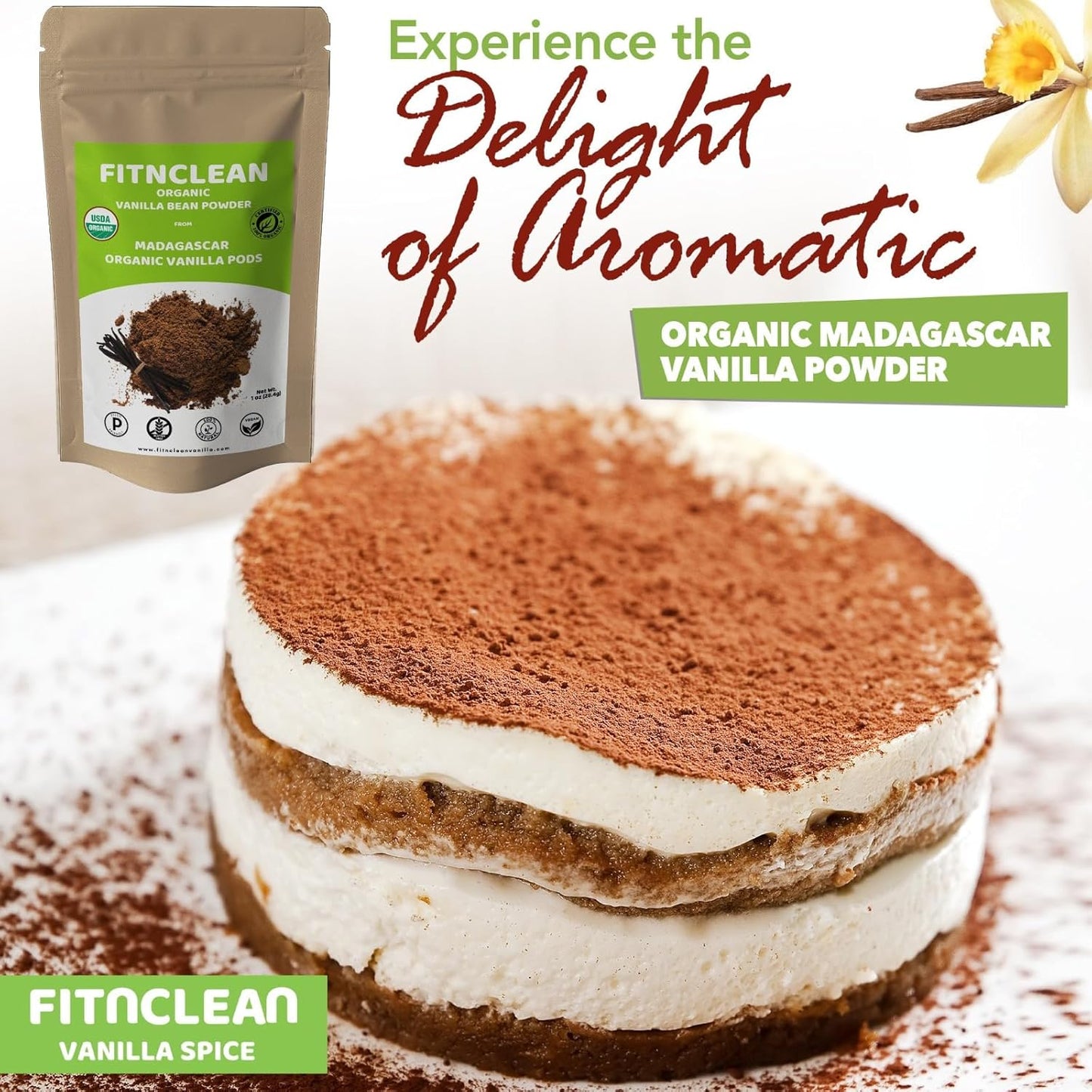 2oz Organic Madagascar Vanilla Bean Powder. Certified USDA Organic. Raw Natural Pure Unsweetened No Additives NON-GMO. Ground whole Gourmet Pods by FITNCLEAN VANILLA