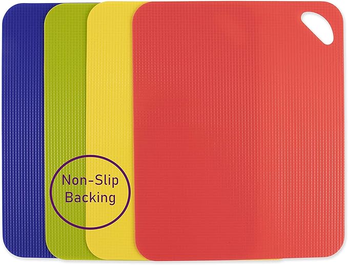 Dexas Heavy Duty Grippmat Flexible Cutting Board Set of Four, 11.5 x 14 inches, Blue, Green, Yellow and Red,6554PK