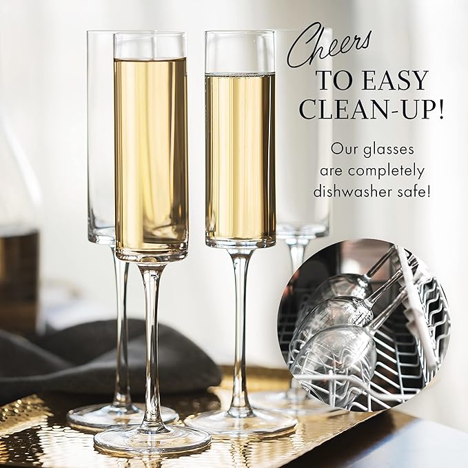 ELIXIR GLASSWARE Champagne Flutes - 6 oz - Set of 6 Edge Champagne Glasses - Modern & Elegant Crystal Wine Glasses Drinking Set - Wedding Champagne Flute Glasses - Prosecco Wine Flute