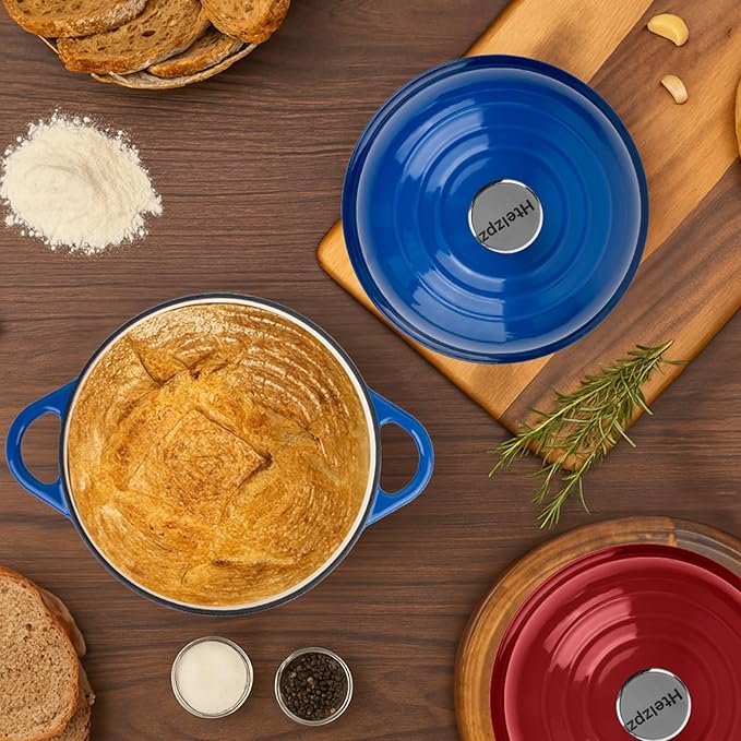 Dutch Oven for Bread Baking, 5.4 Quart Dutch Enameled Cast Iron Bread Oven, Dutch Oven for Sourdough Bread Baking, Oven Safe up to 500° F, 25 cm Blue