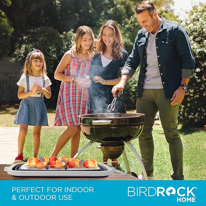 BIRDROCK HOME 2-pack Collapsible BBQ Prep Tub w/Cutting Board, Multi-Function Grill Caddy w/Colander & Lid, Portable Silicone Dish Bowl for Picnic, Tailgate, Camping (Black, Large, X-Large)