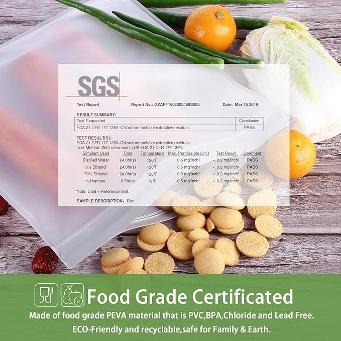 SPLF 9 Pack Reusable Gallon Freezer Bags, BPA Free 1 gallon Leakproof Silicone and Plastic Free Food Storage Bags for Meal Prep, Fruits, Sandwich, Snack, Travel Items