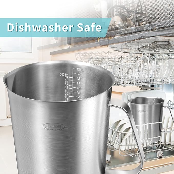 Measuring Cup, [Upgraded, 3 Measurement Scales, Including Cup Scale, ML Scale, Ounce Scale], Newness Stainless Steel Measuring Cup with Marking with Handle, 64 Ounces (2.0 Liter, 8 Cup)