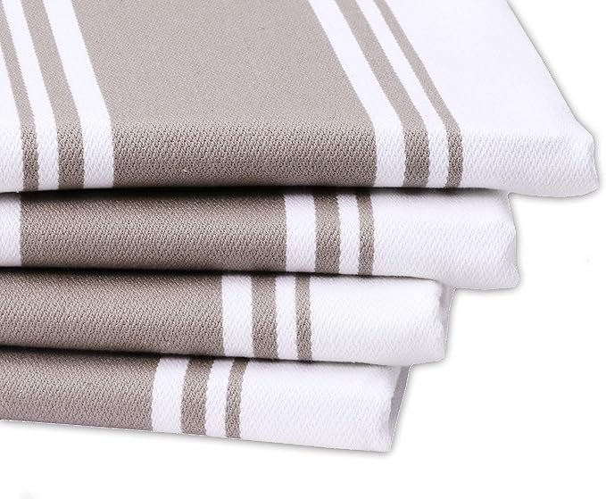 AMOUR INFINI Kitchen Towels 100% Cotton Pack of 6, Highly Absorbent Quick Drying Super Soft Premium Dish Towel for Kitchen with Hanging Loop Hand & Tea Towels - 20x28 Inch (Beige)