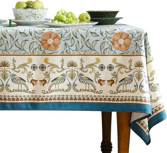 patdrea Designer French Linen Blue Tablecloth for Rectangle Table,Vintage Floral Table Cloth,Colorful Decoration Fall Cover Kitchen Dining for Thanksgiving,Christmas,67"x118"-Wensel