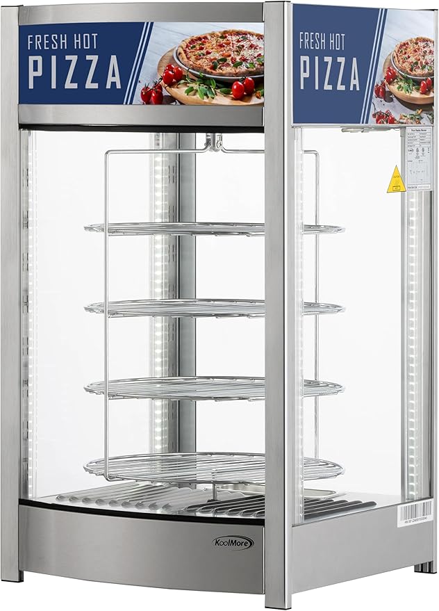 KoolMore 12 in. Commercial Pizza Display Warmer with 4 Rotating Racks in Stainless-Steel, ETL Listed (KM-HPD4-12)