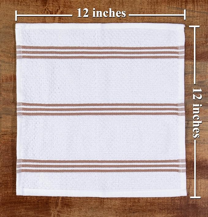 Sticky Toffee Cotton Dishcloths Set of 8 – Brown and White Dish Towels 12x12 in, Reusable and Absorbent Tea Towels for Cleaning or Drying, Oeko-Tex Cotton