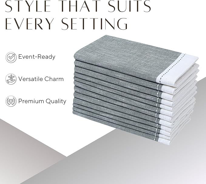 Ramanta Home Cloth Napkins Set of 12 Textured Cotton 18x18 - Premium Contrast Border Fall Thanksgiving Dinner Napkins for Christmas Farmhouse Wedding, Soft Table Linen for Everyday Use - Dark Olive