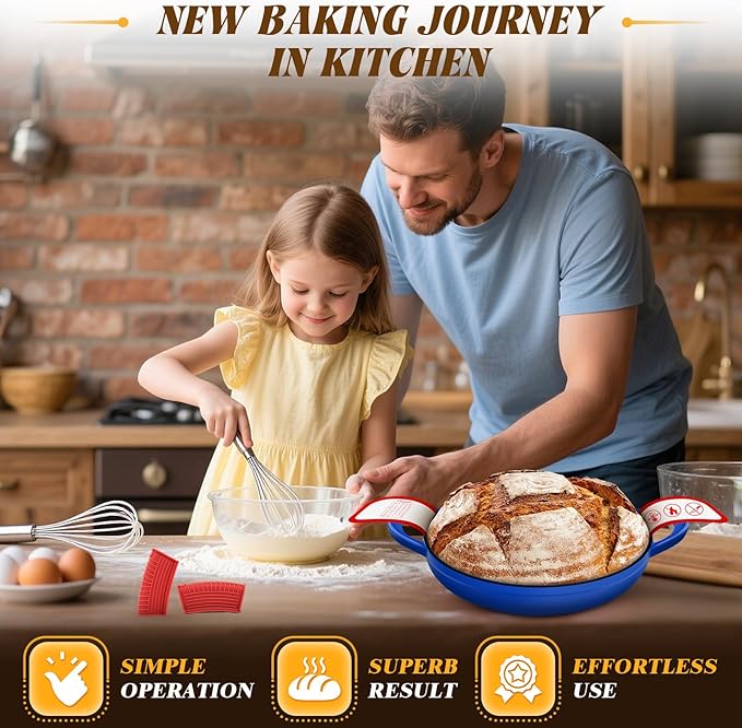 Dutch Oven Bread Baking Pot with Lid 6QT Enameled Cast Iron Oven, Gradient Blue Design & Sourdough Kit (Silicone Sling) for Artisan Bread Making