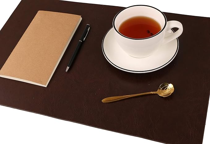 Faux Leather Placemats, Set of 4 PU Table Mats, Easy to Clean, Heat & Stain Resistant for Office Conference Table,Dinging Home Decor F Dark Brown