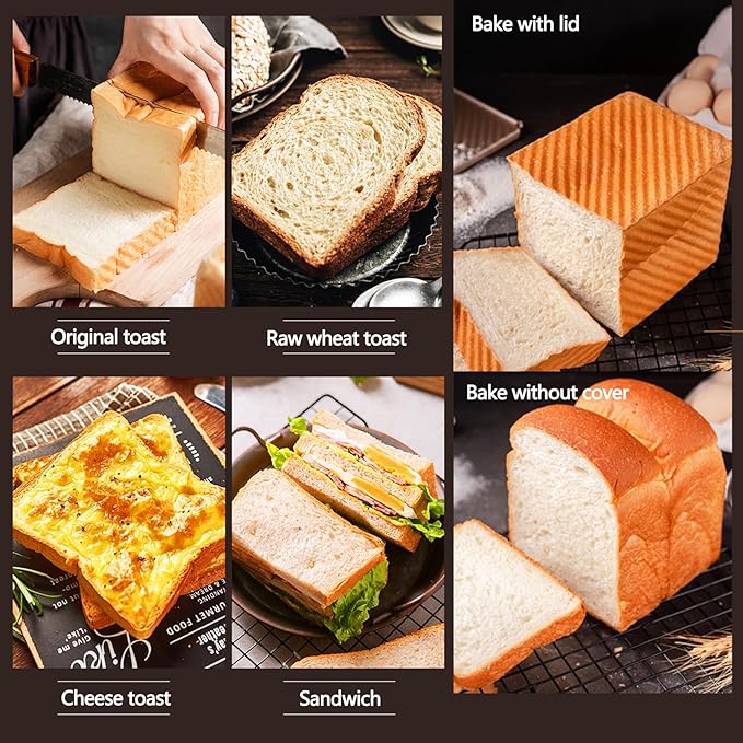 Pullman Loaf Pan with Lid, Non-Stick Bakeware Golden Corrugated Carbon Steel Bread Toast Box Mold with Cover for Baking Bread, 1 lb Dough Capacity