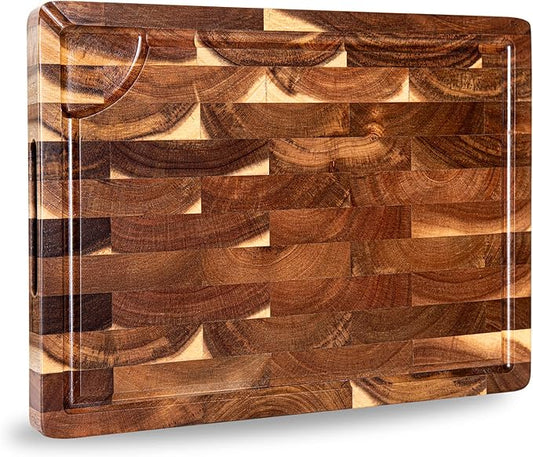 End Grain Butcher Block 15"x11", Premium Acacia Wood Cutting Board with Juice Groove, TJ POP Medium Chopping Board for Kitchen, 1.2" Thick