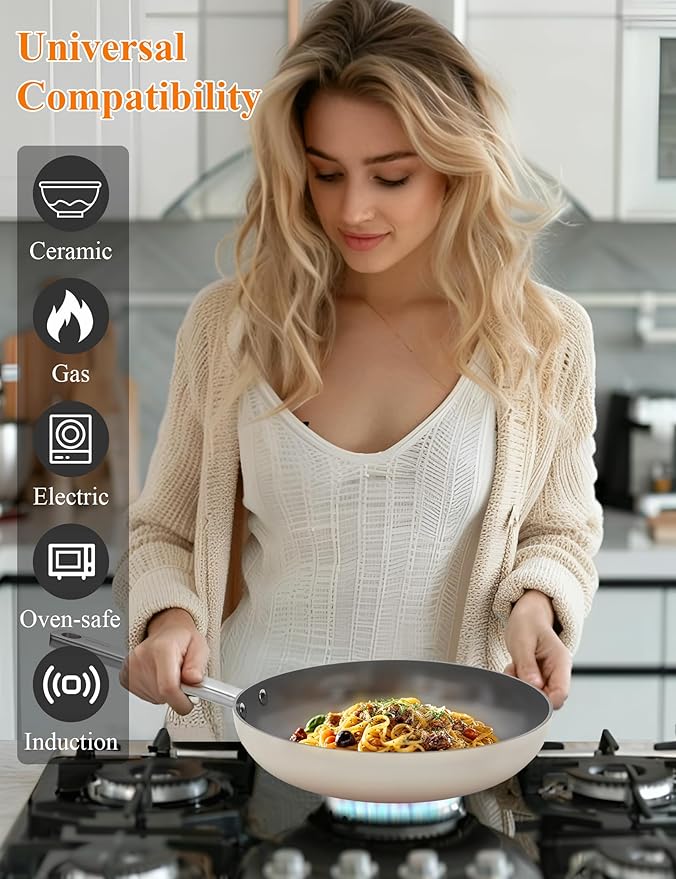 ChefRobot 8 Inch Nonstick Ceramic Frying Pan, Healthy, Even Heat Distribution, Skillet, Dishwasher Safe, Induction Compatible, PFOA Free