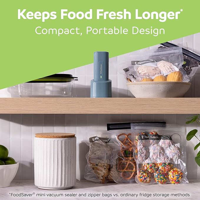 FoodSaver Mini Handheld Vacuum Sealer, Cordless, Vacuum Sealer with Charging Dock, Blue