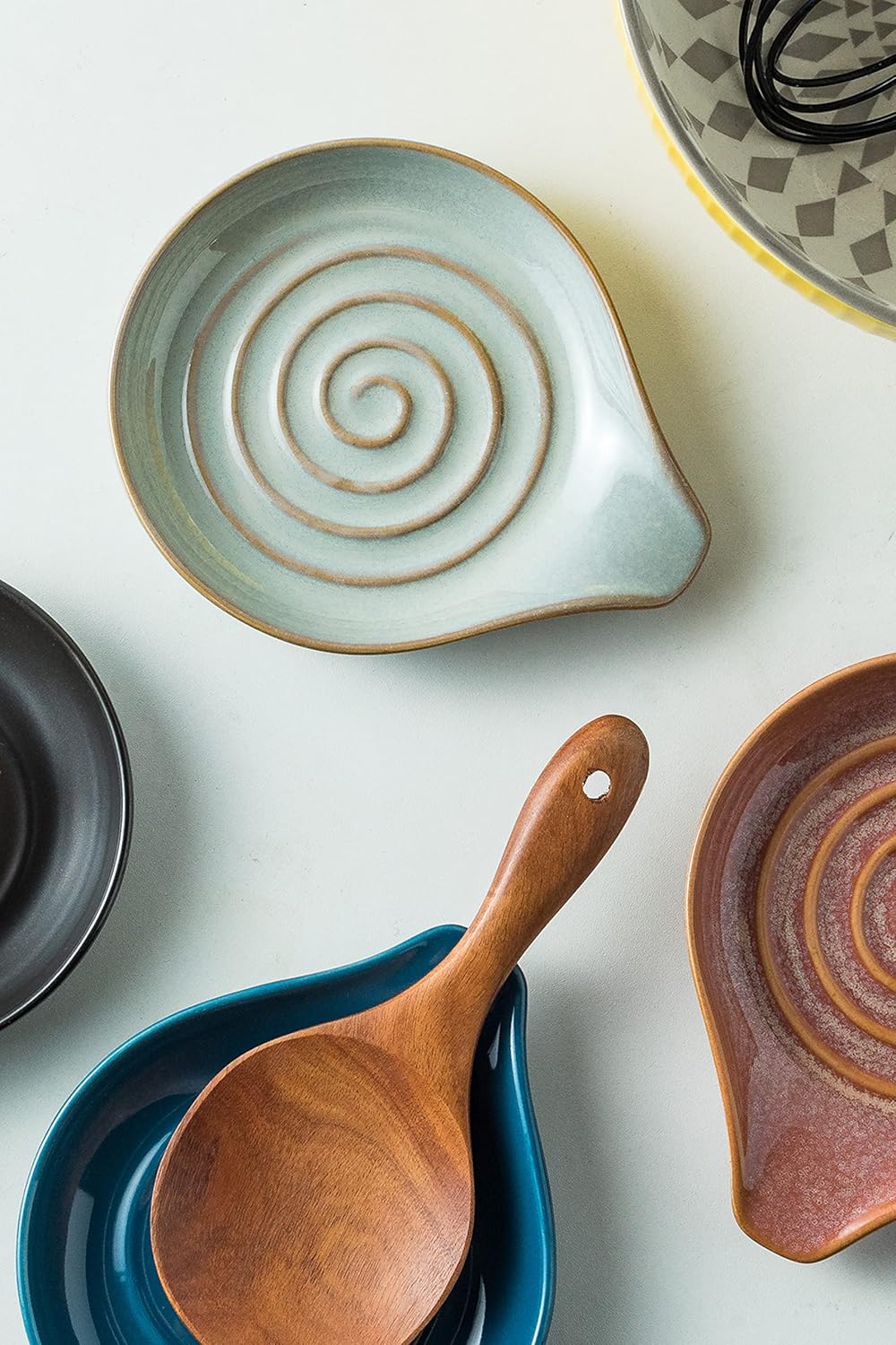 Spoon Rest, Large Ceramic Spoon Holder for Stove Top, Heat-Resistant Cooking Spoon Rest for Kitchen Counter Decor, 5 Inches (Gray)